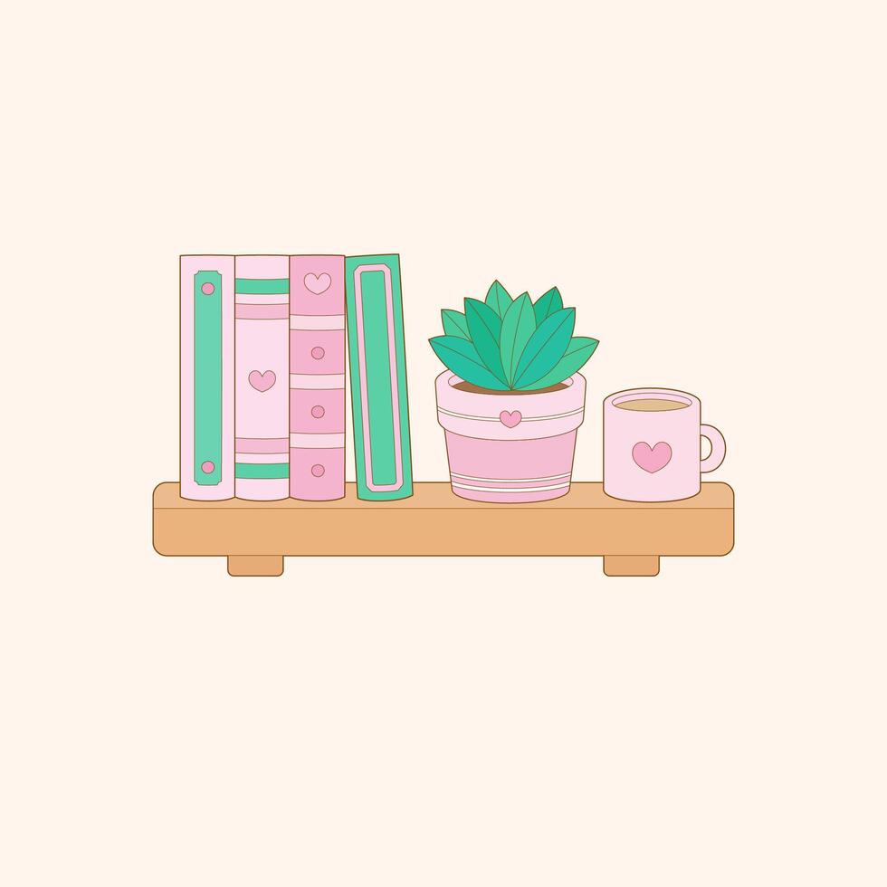 pink plant bookshelf vector