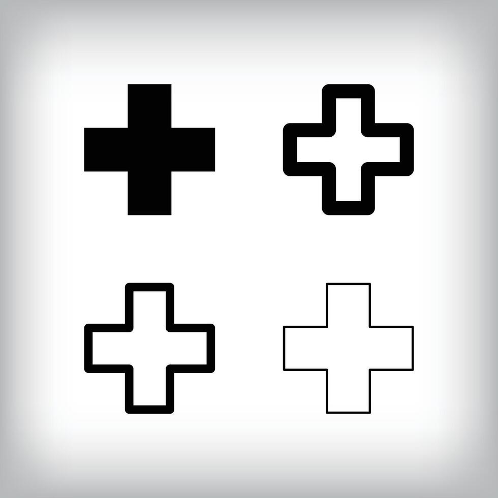 Simple plus icon set. 4 Different thicknesses and flat plus design. Healthcare and clinic icon. vector
