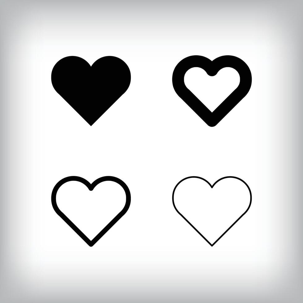 Simple heart icon set. 4 Different thicknesses and flat heart designs. Health and lover symbol. vector