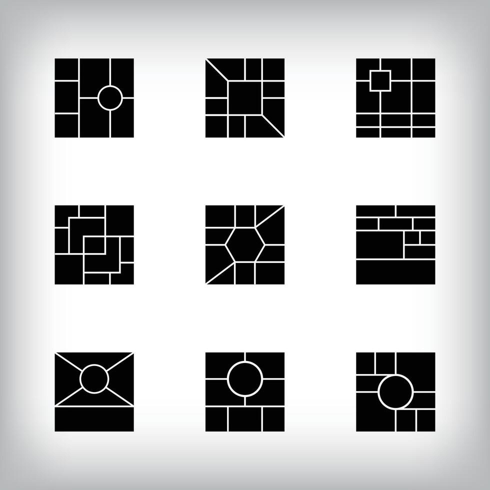 Set of 9 storyboard template composition collage templates for photos. design and grid for photos. Simple trendy geometric design on white background vector
