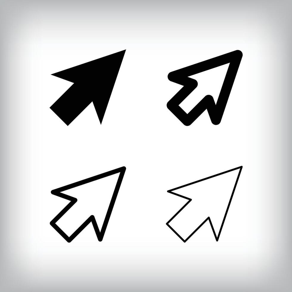 Simple click arrow icon set. 4 Different thicknesses and arrow designs. Digital target and application icon. vector