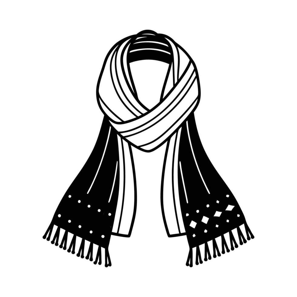 A black and white illustration of a scarf vector