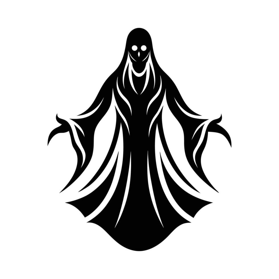 A black and white silhouette of a ghost vector