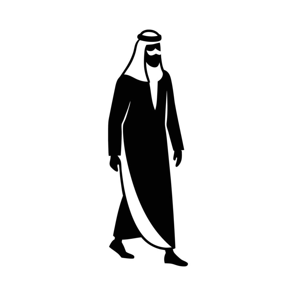 Arab man walking in black silhouette on white background vector