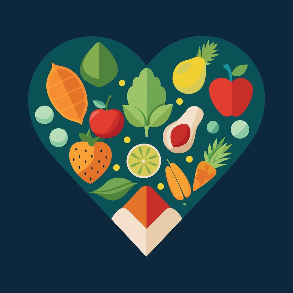 Heart shaped food and drink icons vector
