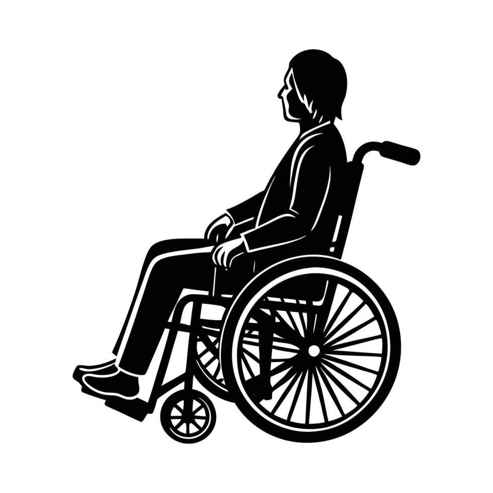 A black and white silhouette of a person in a wheelchair vector