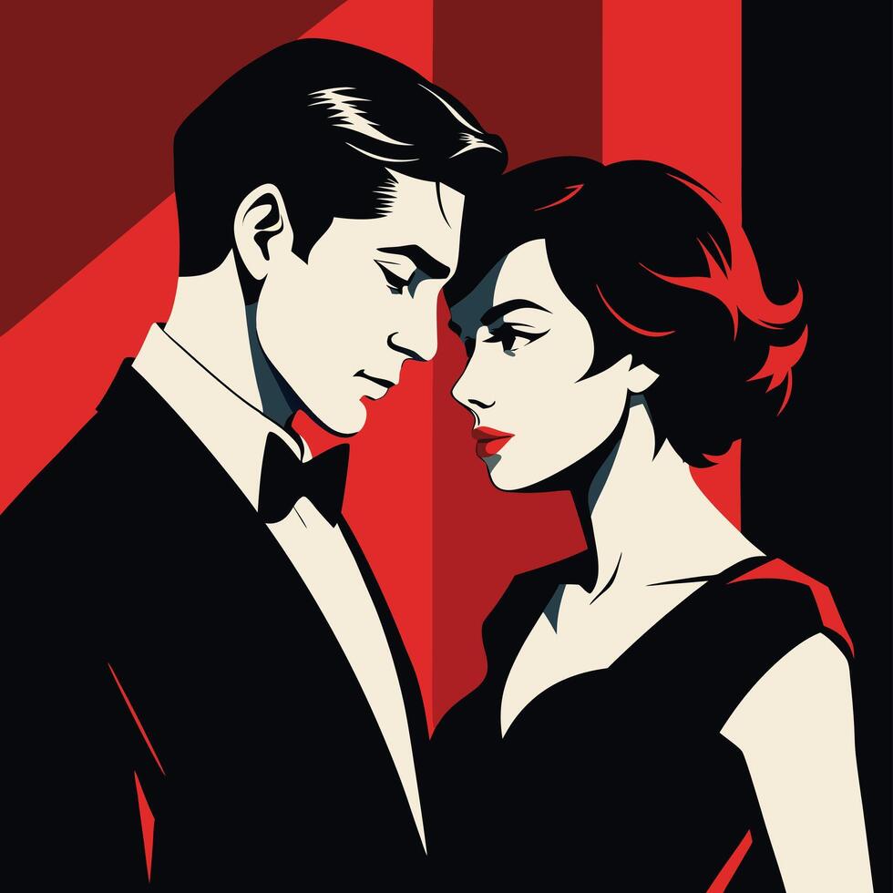 A poster of a man and woman in a tuxedo vector