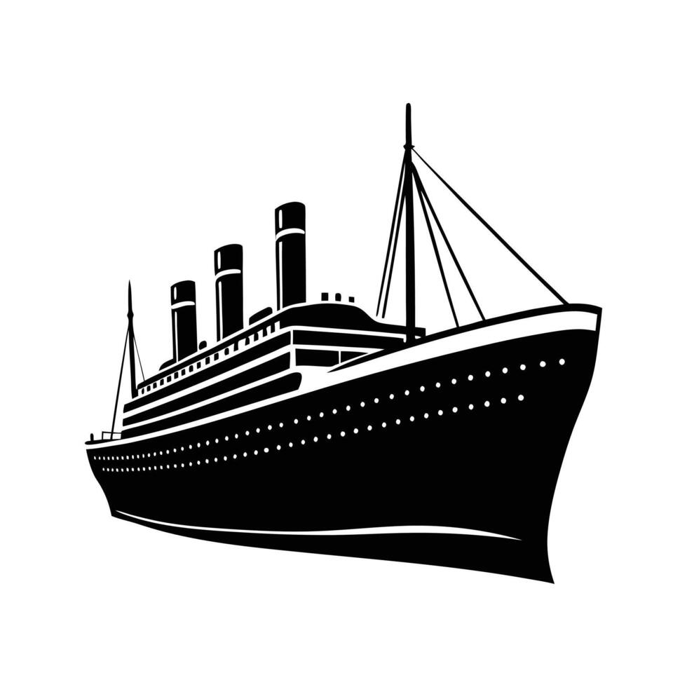 The titanic ship is shown in black and white vector