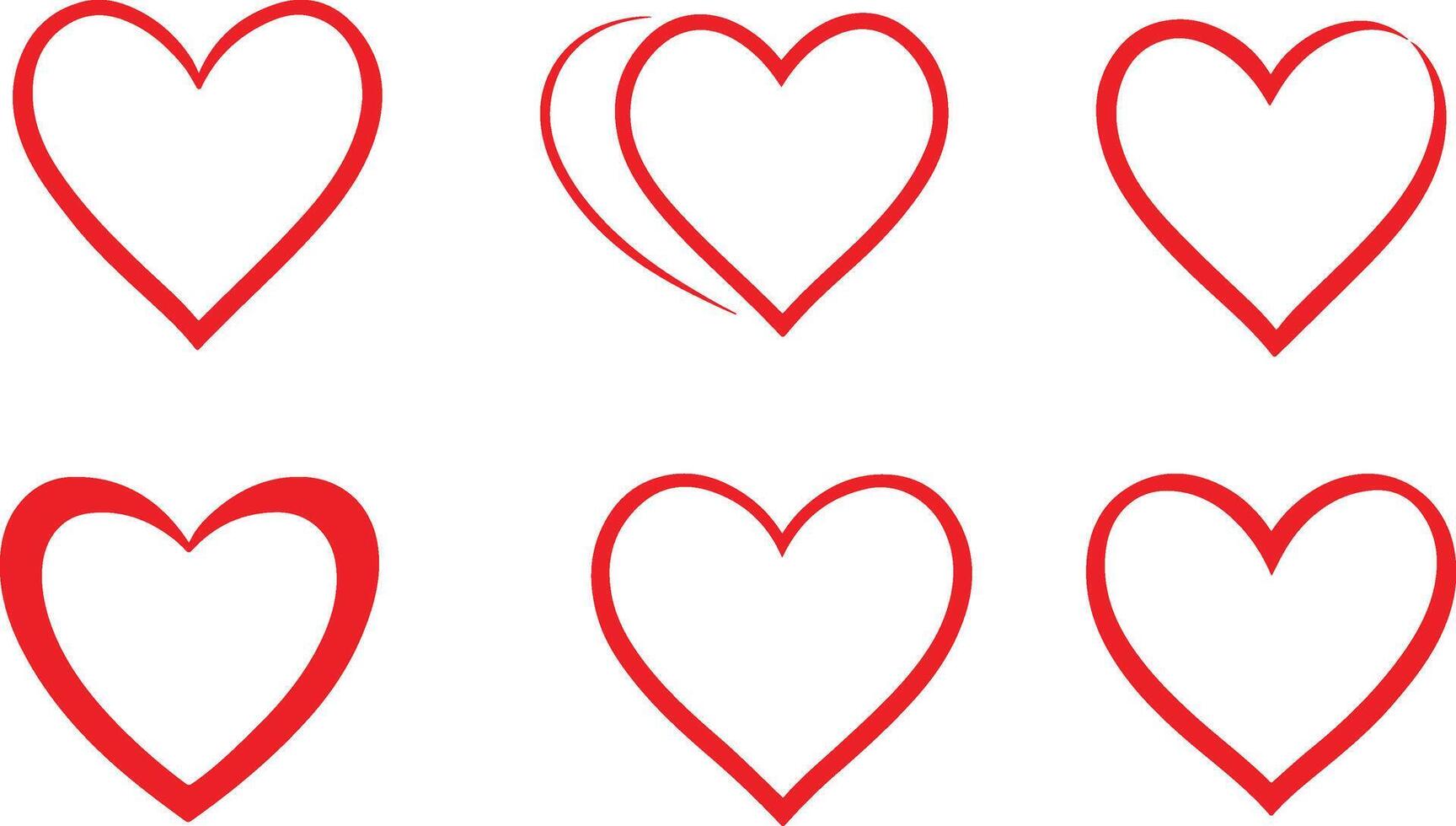 Heart Shapes Line Art, Love Shapes Icon Outline Art. Simple Red Heart Shape Line Art on White Background. vector