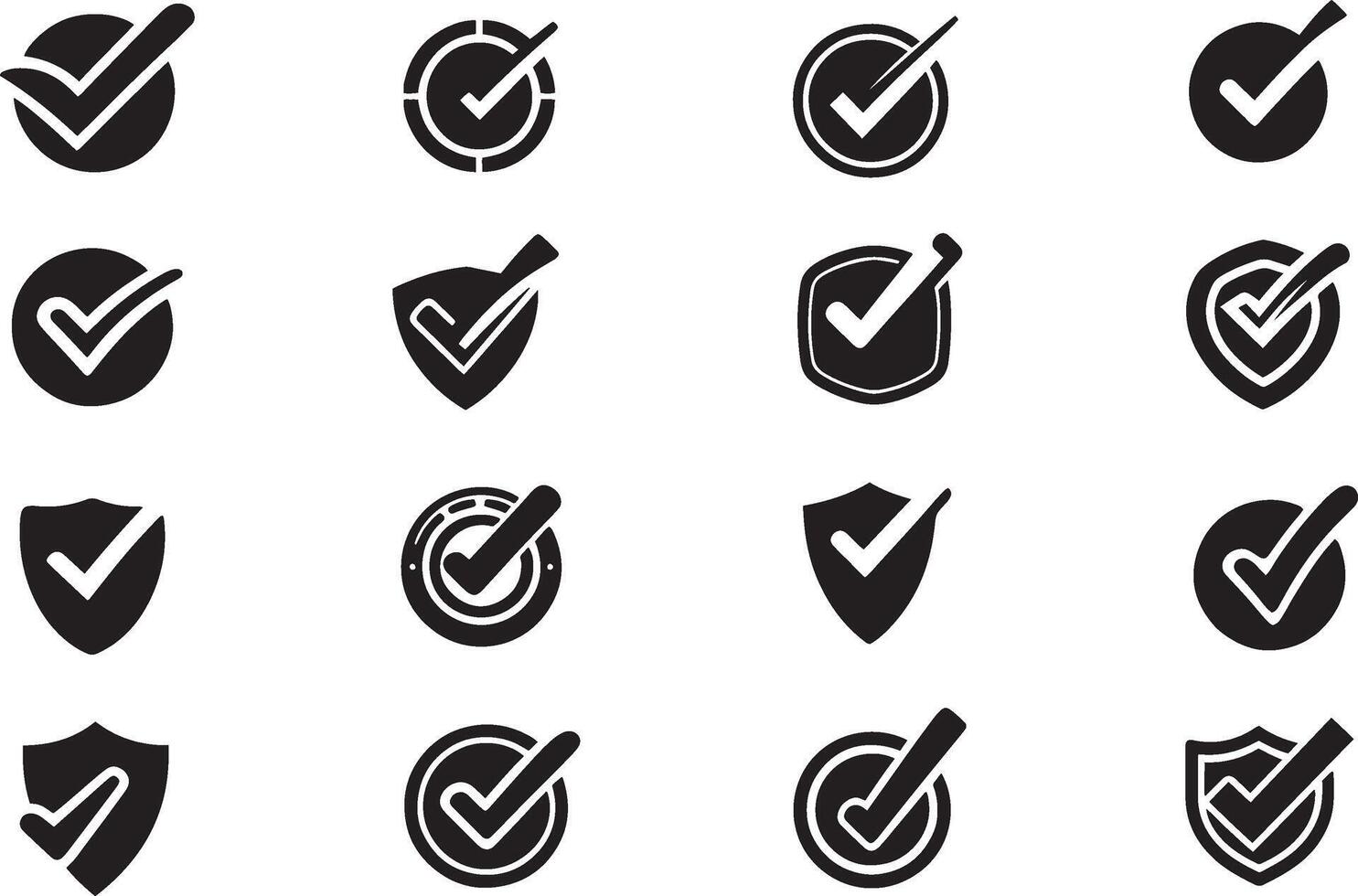Set of Black Check Mark Icon illustration on isolated Background. vector