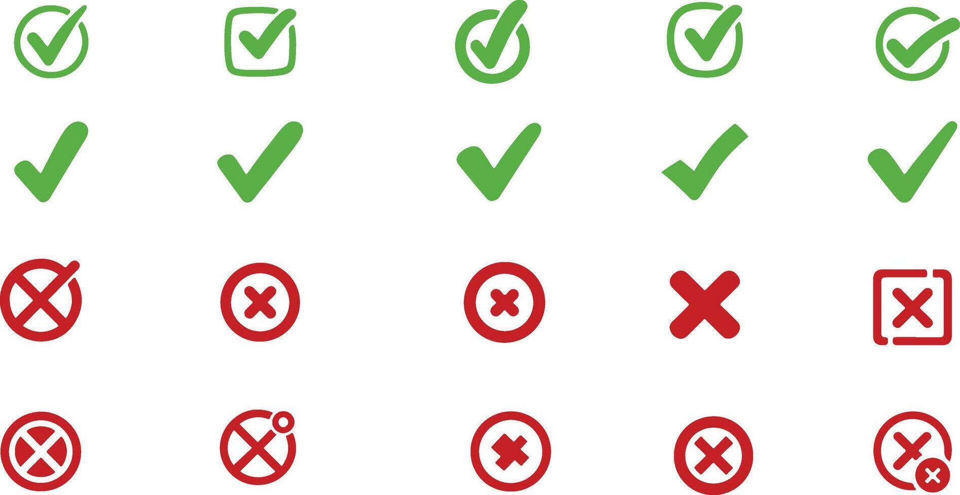 Set of Green Check Mark and Red Cross Mark Icon illustration on isolated Background. vector