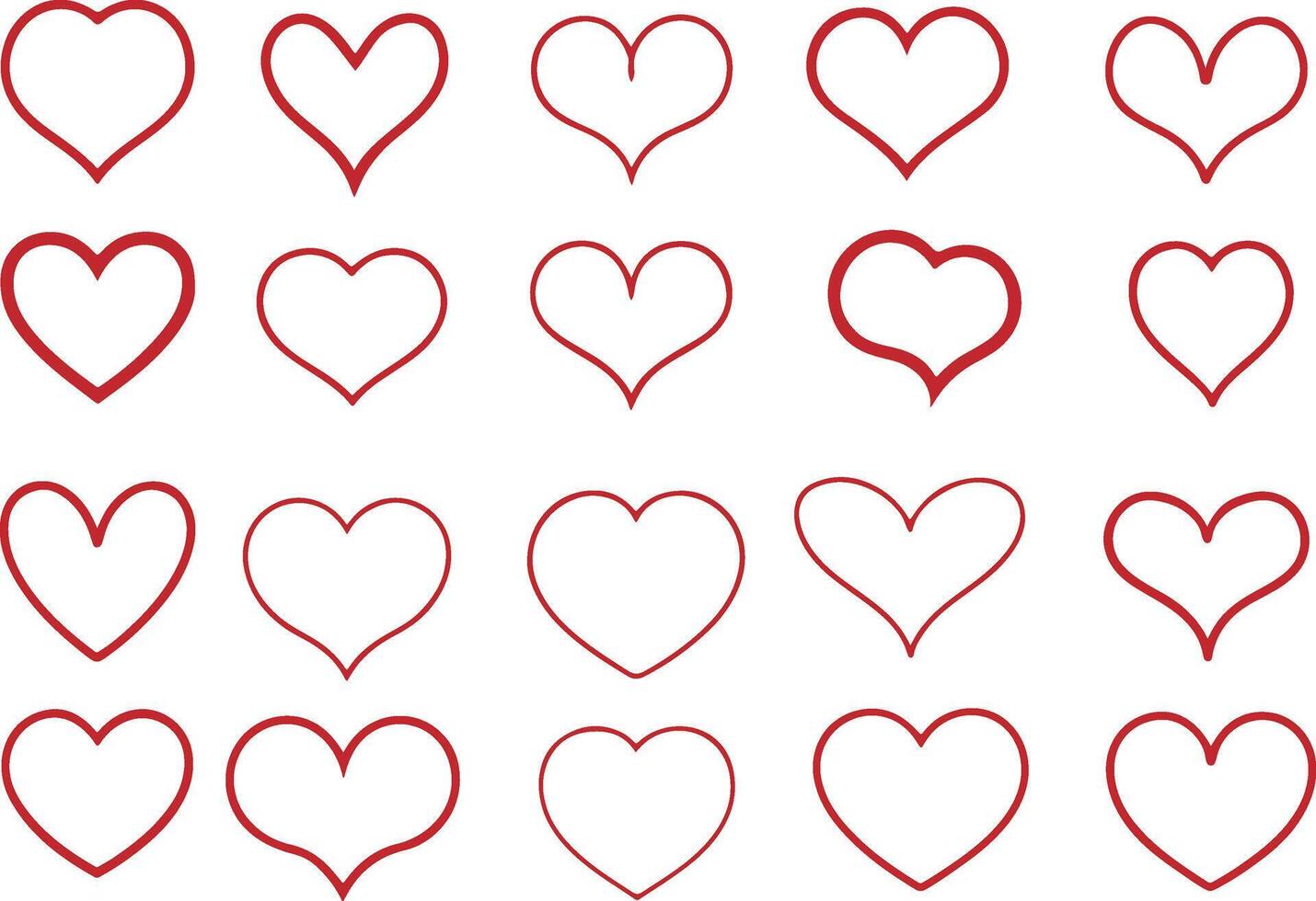 Heart Shapes Line Art, Love Shapes Icon Outline Art. Simple Red Heart Shape Line Art on White Background. vector
