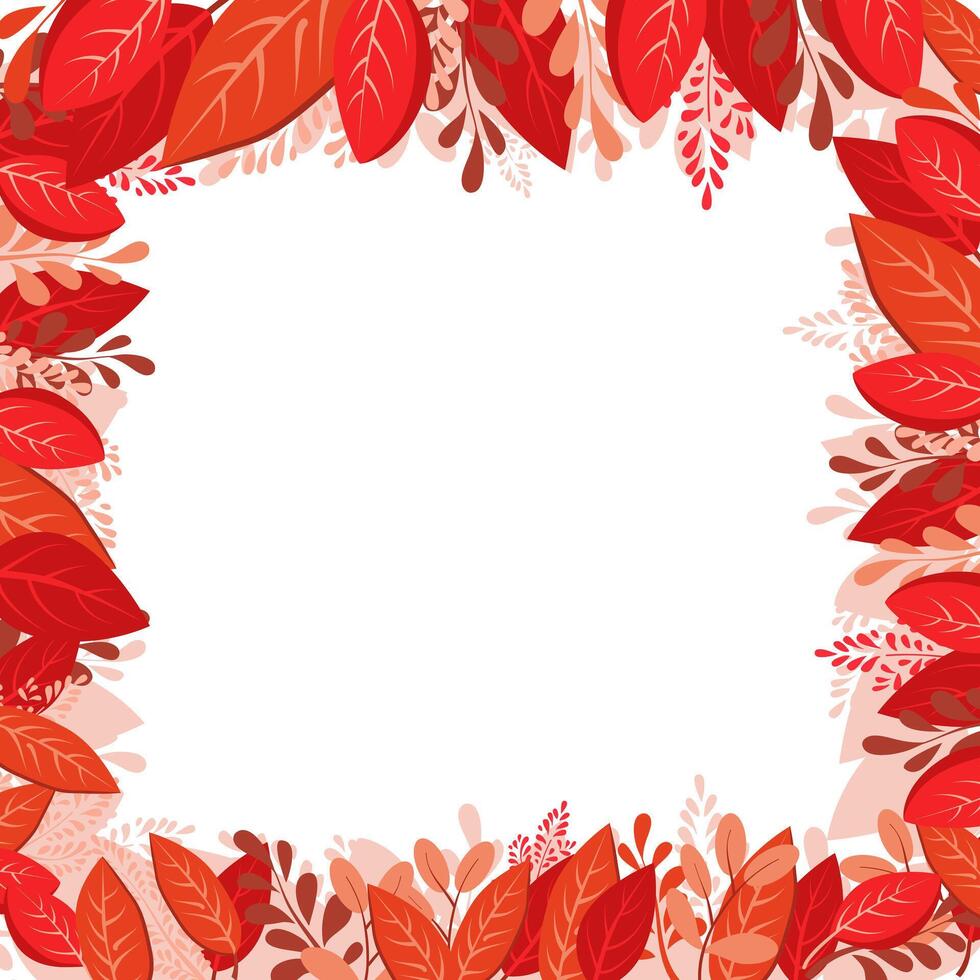 isolated square frame of red dry alder autumn leaves. Border for text and lettering. Isolated flat illustration with brown plants for design, greeting card, banner, board, flyer, sale, poster vector