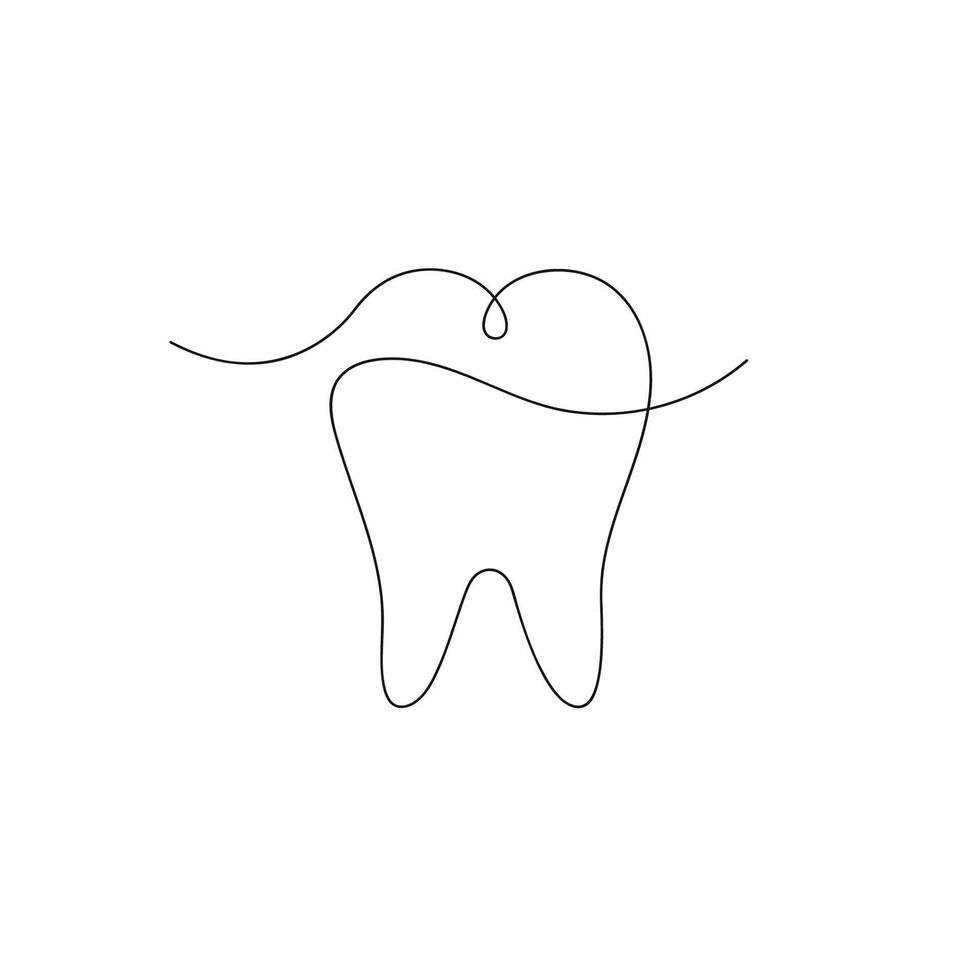 Tooth in one continuous line. One line drawing, minimalism. vector