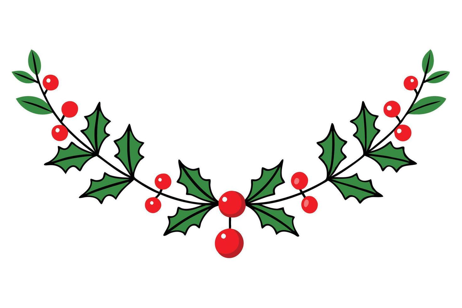 Christmas evergreen garland with berries line art, clipart illustration with isolated on white background vector