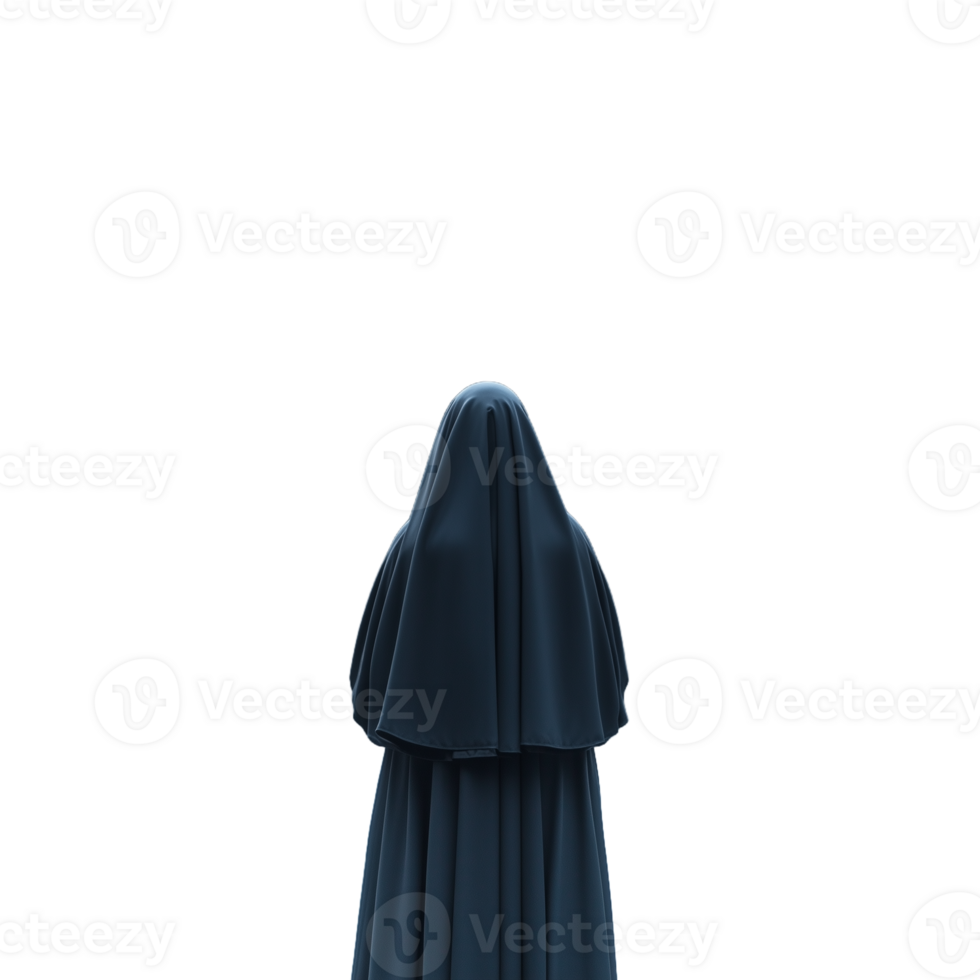 Person in a long dark cloak with their back turned, representing mystery, isolated on a transparent background png
