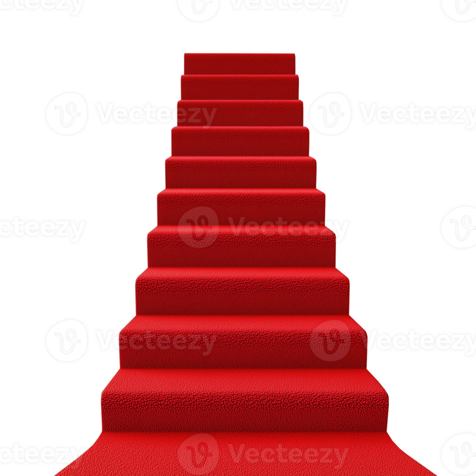 Elegant red carpet stairs, symbolizing luxury and prestige, isolated on a transparent background png