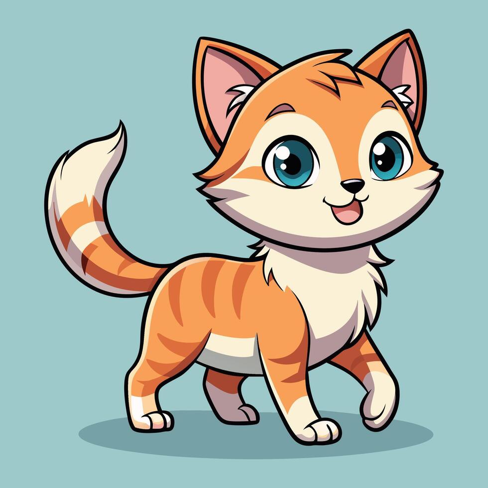 Cartoon cat walking on blue background vector