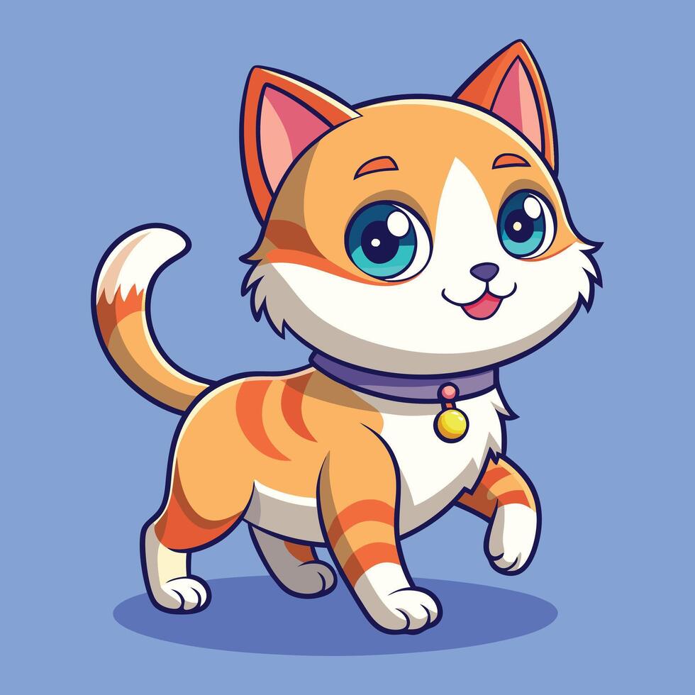 Cartoon cat with blue eyes and a collar vector