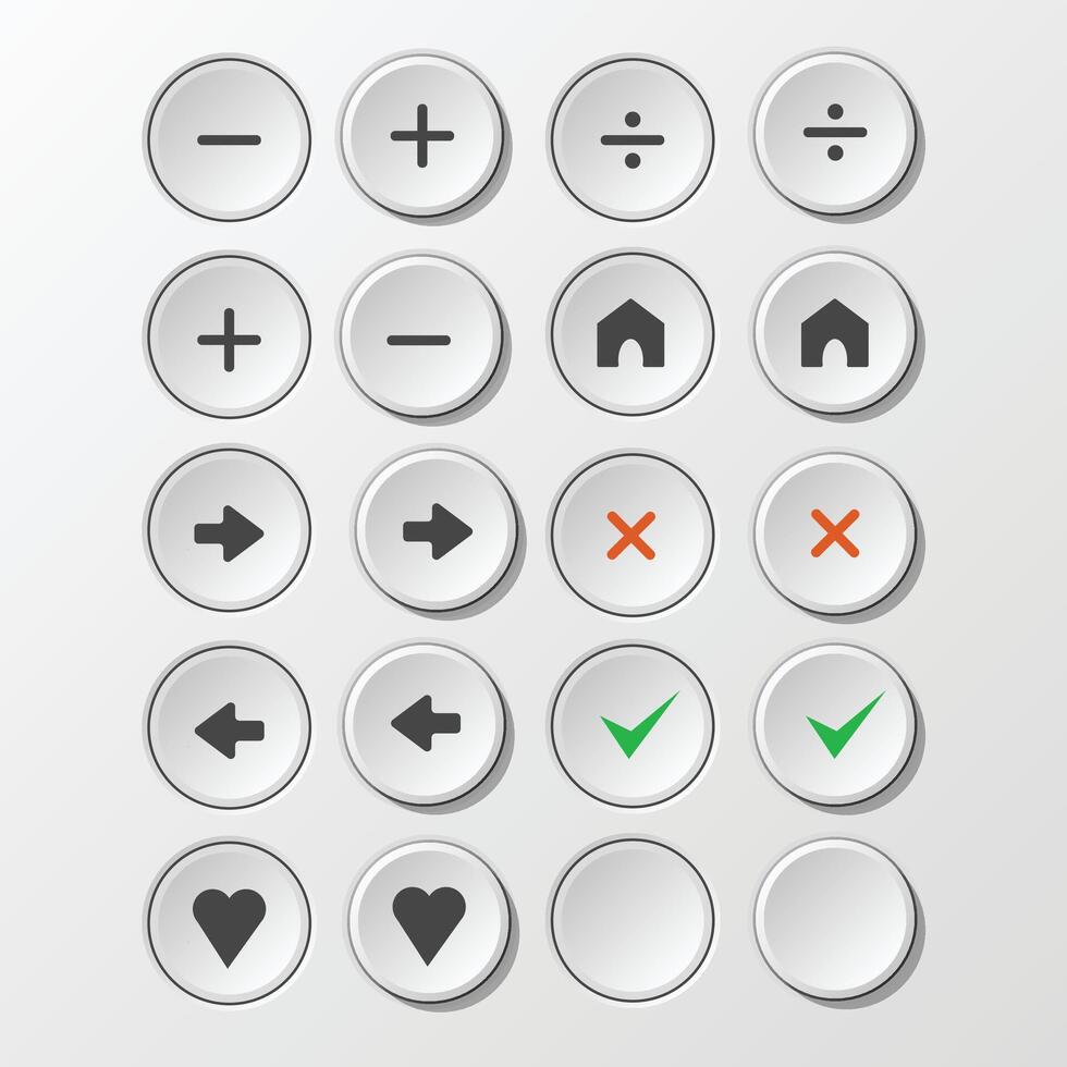 Monochrome Buttons in Neomorphism Style. Minimal 3D Circle Shapes vector
