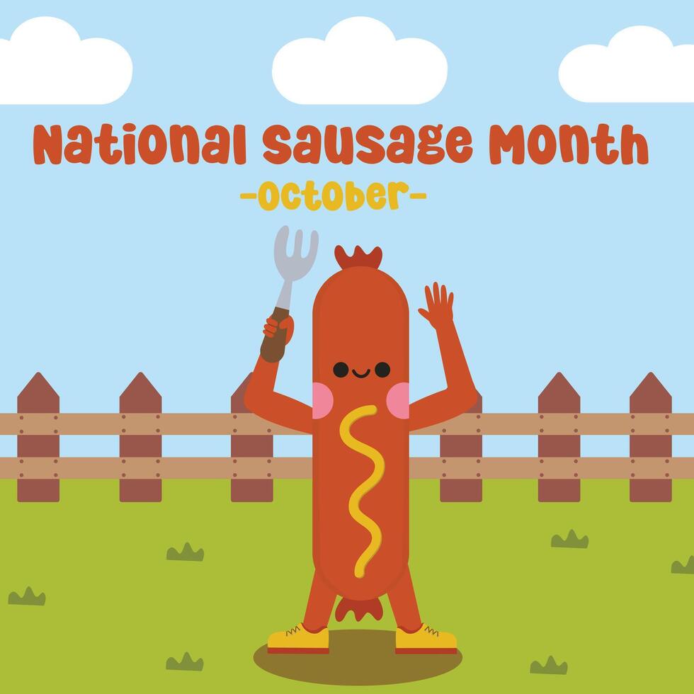 National Sausage Month. Suitable for flat design graphic illustration for social media ads, flyer design, flat illustration, banner, template, poster, etc vector