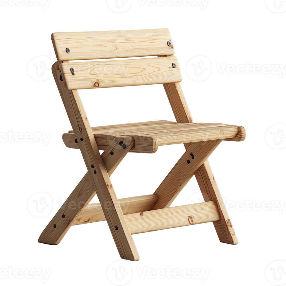 Simple Wooden Folding Chair with Light Finish, Transparent Background png