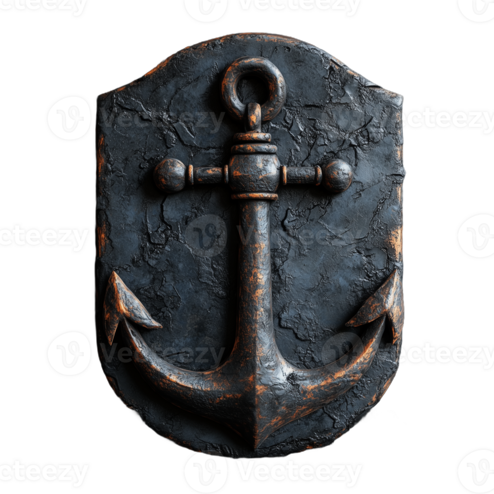 Old metal anchor with a weathered texture, symbolizing strength, stability, and maritime tradition, isolated on a transparent background png