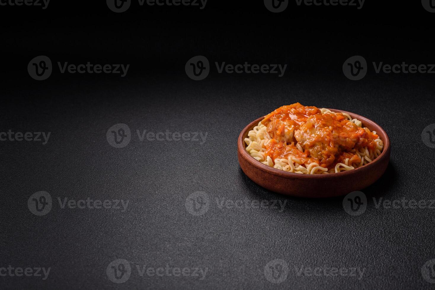 Rice noodles with fish and sauce, salt and spices photo