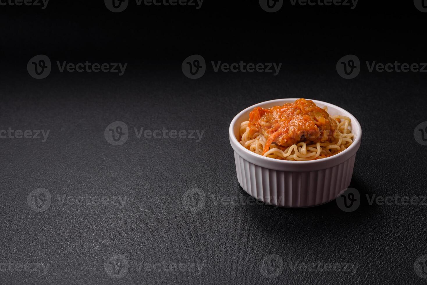 Rice noodles with fish and sauce, salt and spices photo