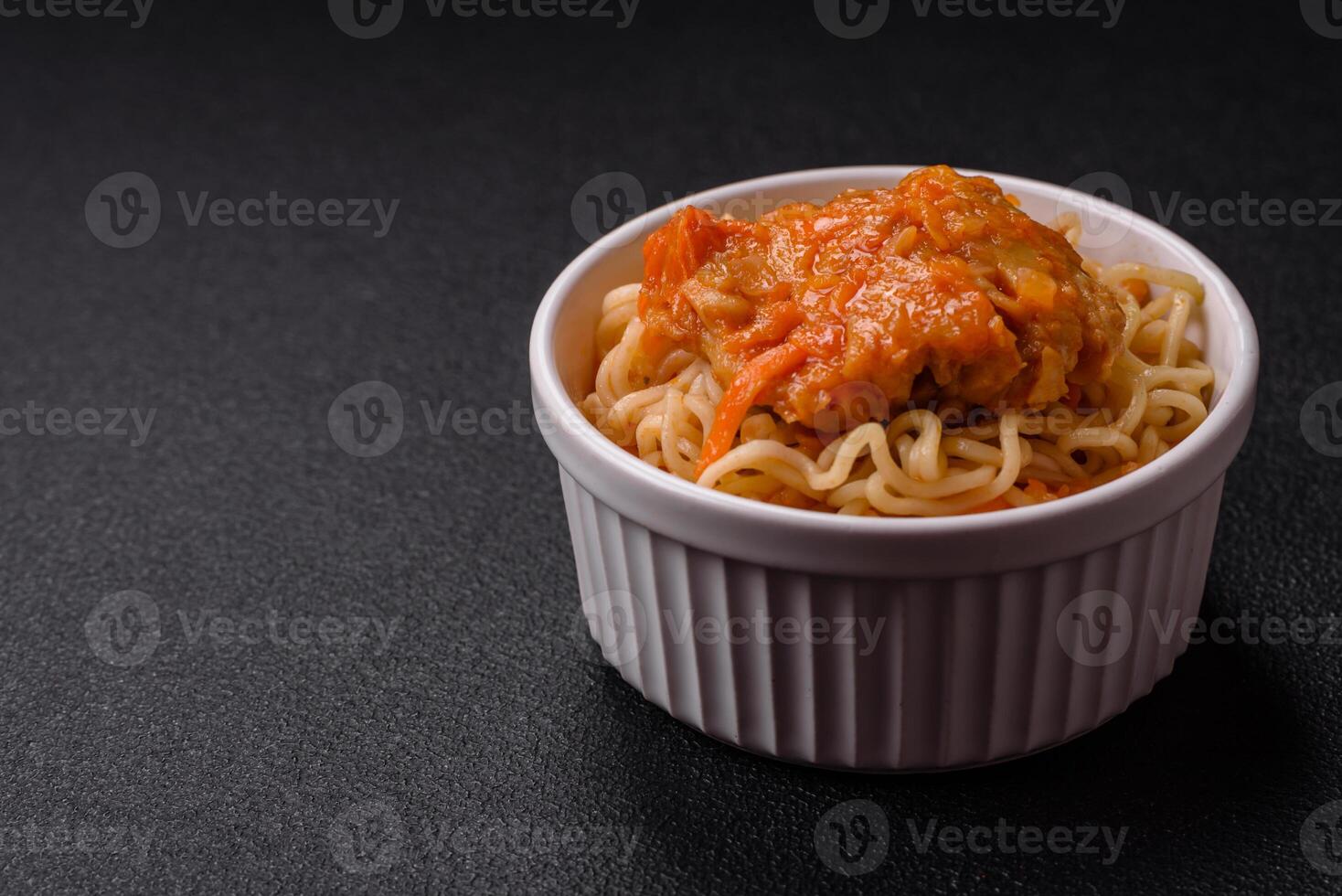 Rice noodles with fish and sauce, salt and spices photo
