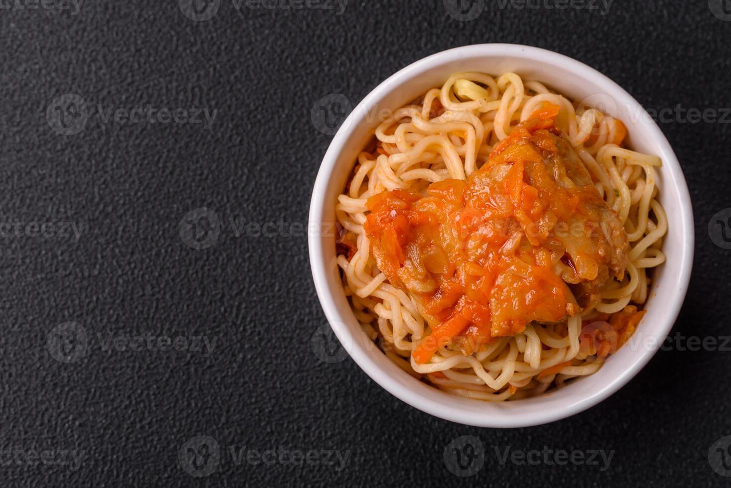 Rice noodles with fish and sauce, salt and spices photo