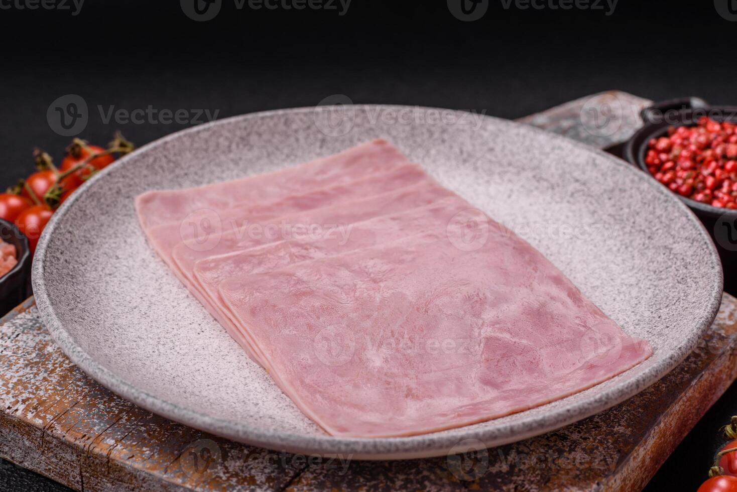 Ham cut into square slices for making delicious nutritious sandwiches photo