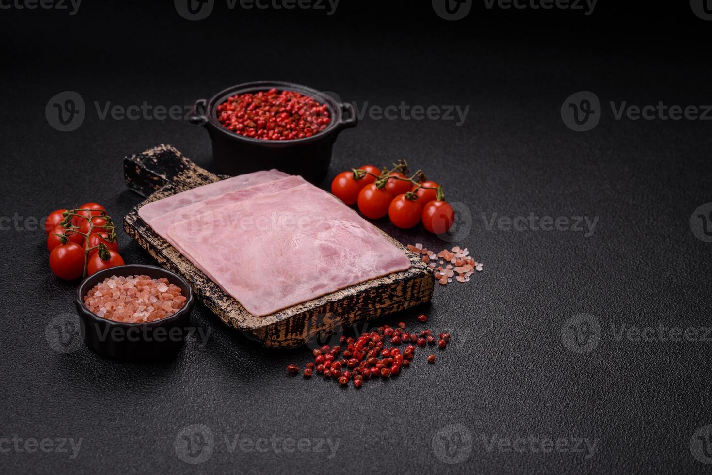 Ham cut into square slices for making delicious nutritious sandwiches photo