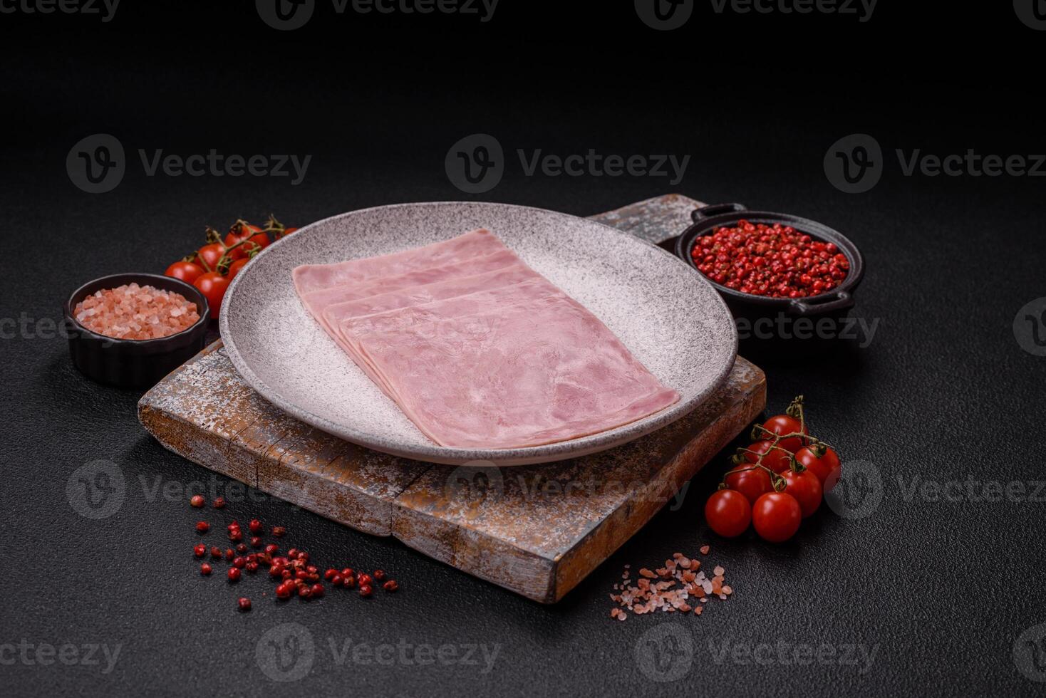 Ham cut into square slices for making delicious nutritious sandwiches photo