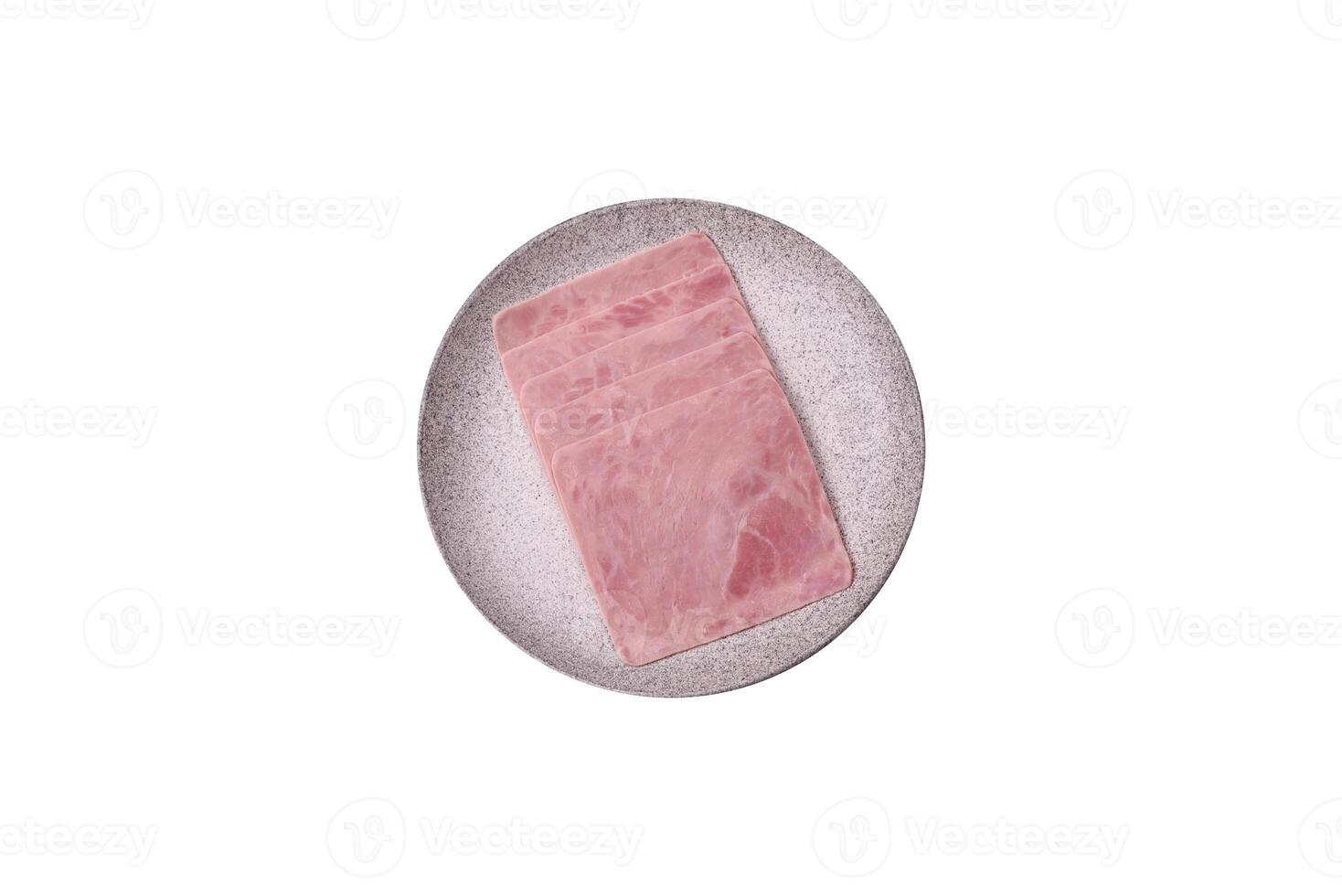 Ham cut into square slices for making delicious nutritious sandwiches photo