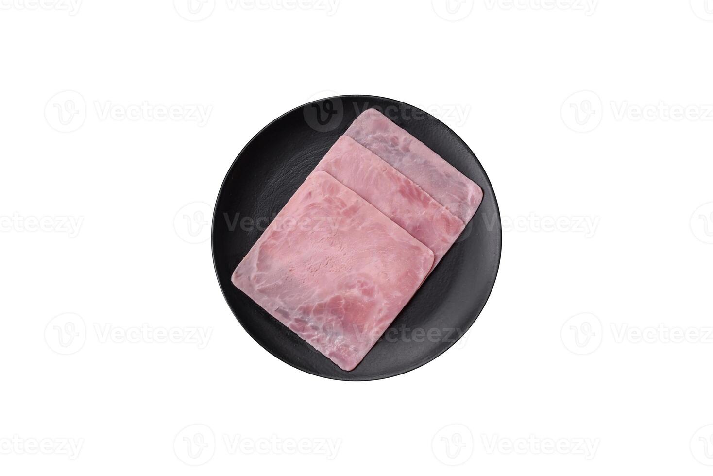 Ham cut into square slices for making delicious nutritious sandwiches photo