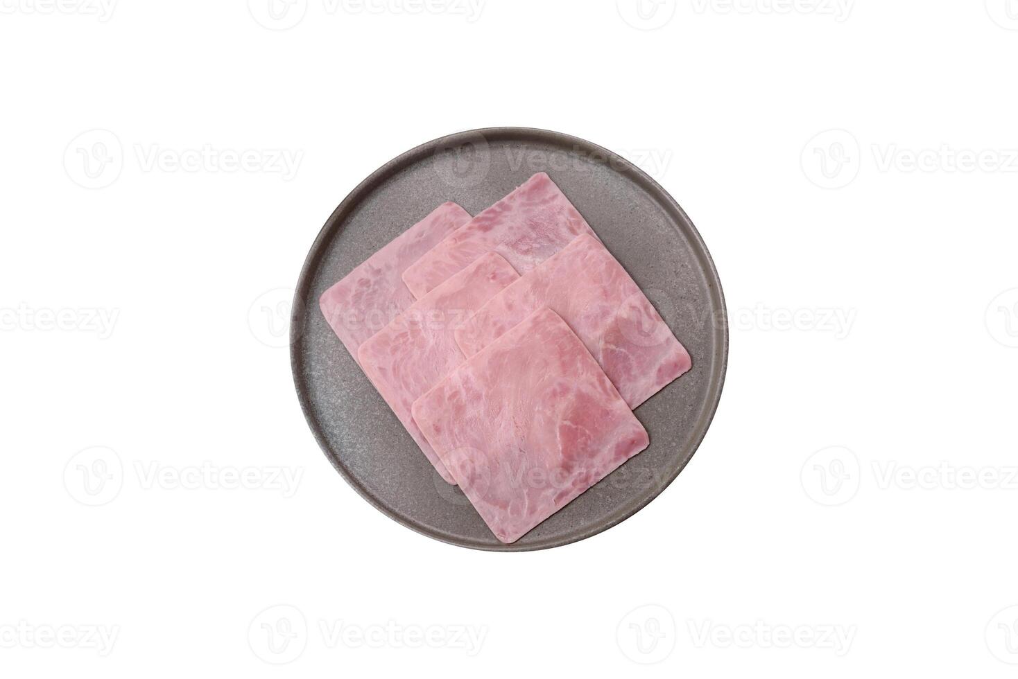 Ham cut into square slices for making delicious nutritious sandwiches photo