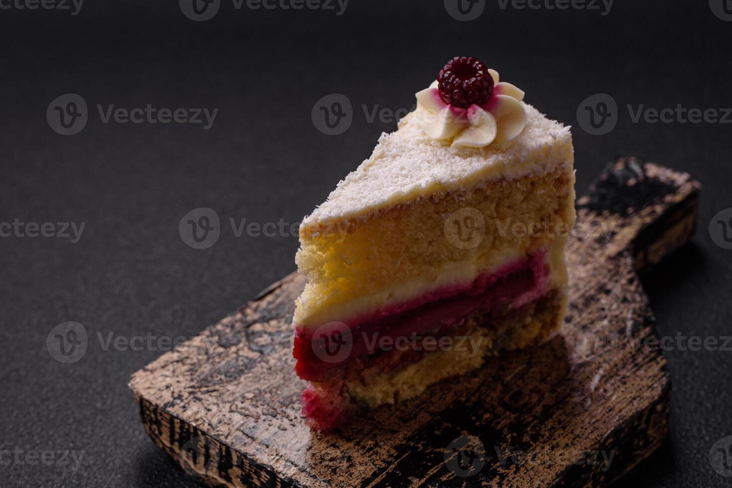 Sweet delicious cake with a layer of raspberry jam photo