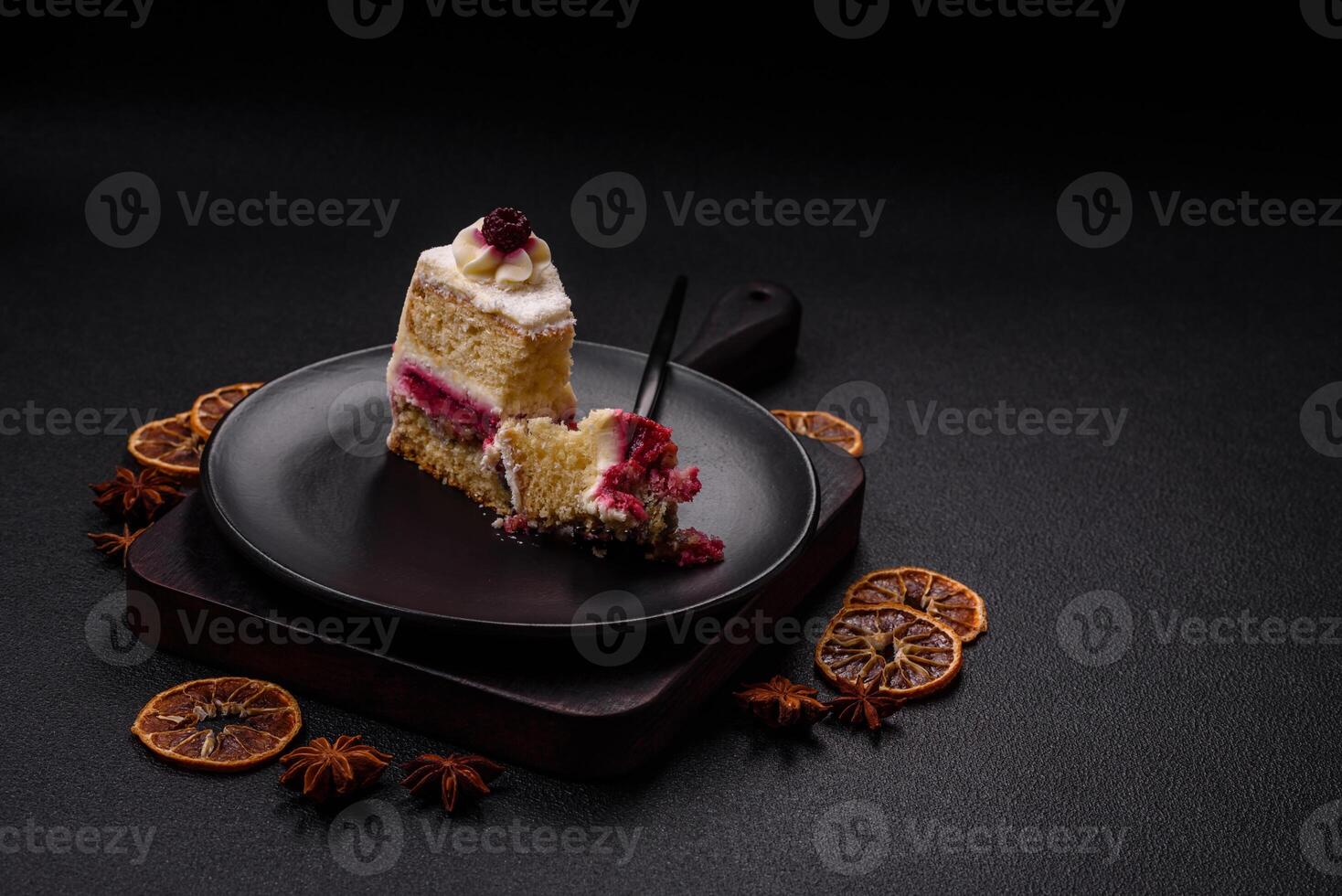 Sweet delicious cake with a layer of raspberry jam photo