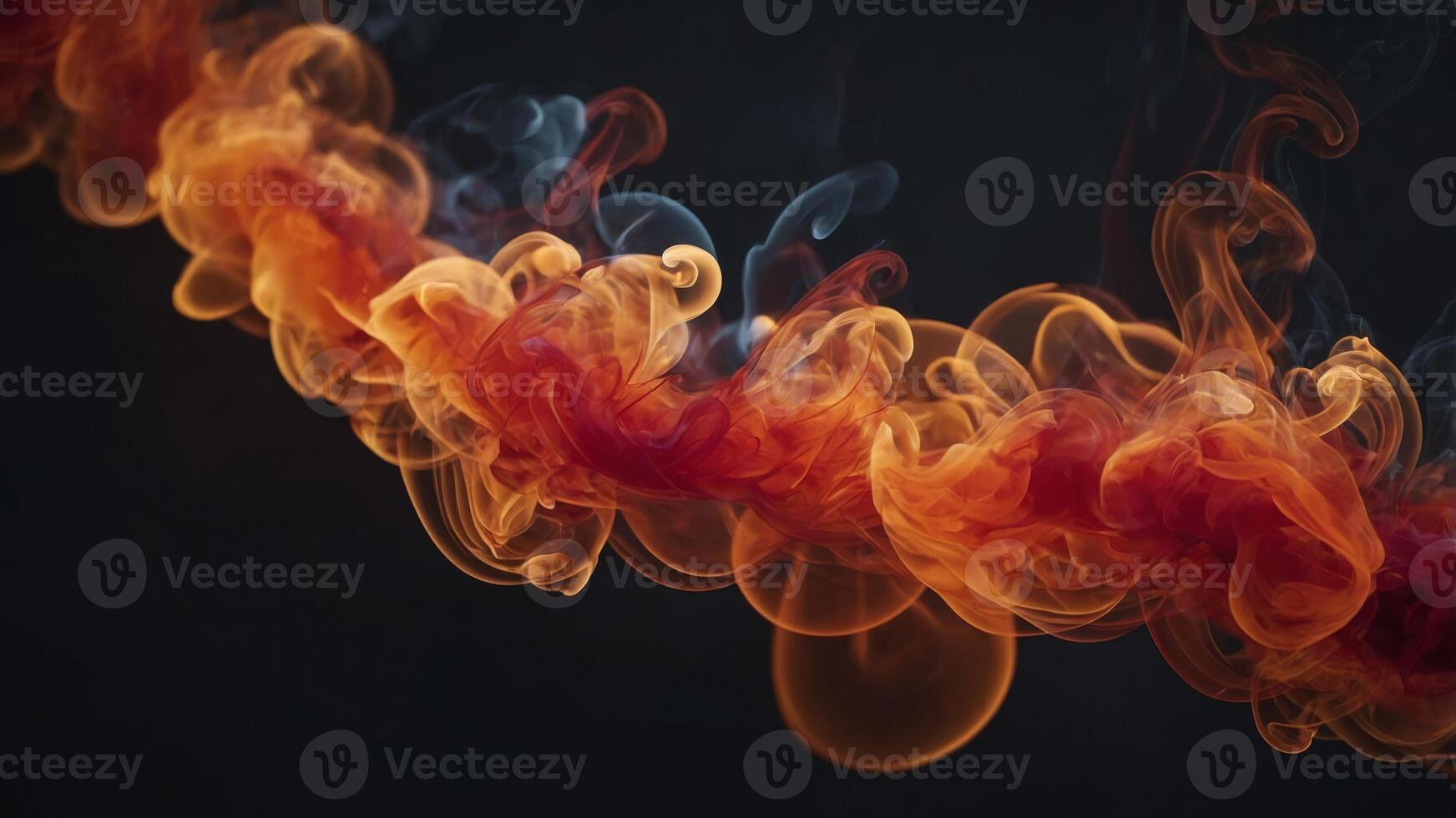 Fiery shades of red and orange smoke create an intense and captivating sight as they reflect off the waters surface. photo