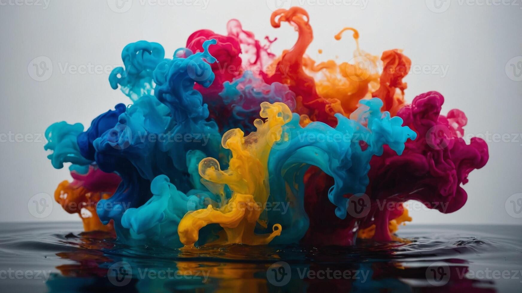 Abstract ink in water creating colorful swirls, liquid dynamics, vibrant, artisn'ttic. photo