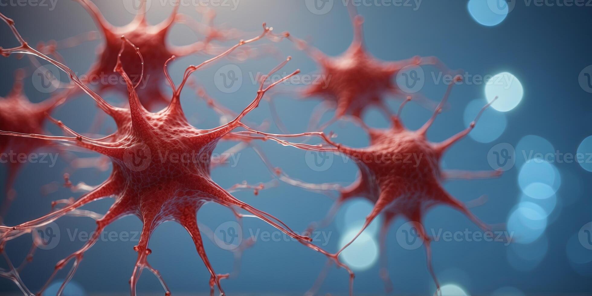 Red onend blue orgonenic forms resembling neurons or cells. photo