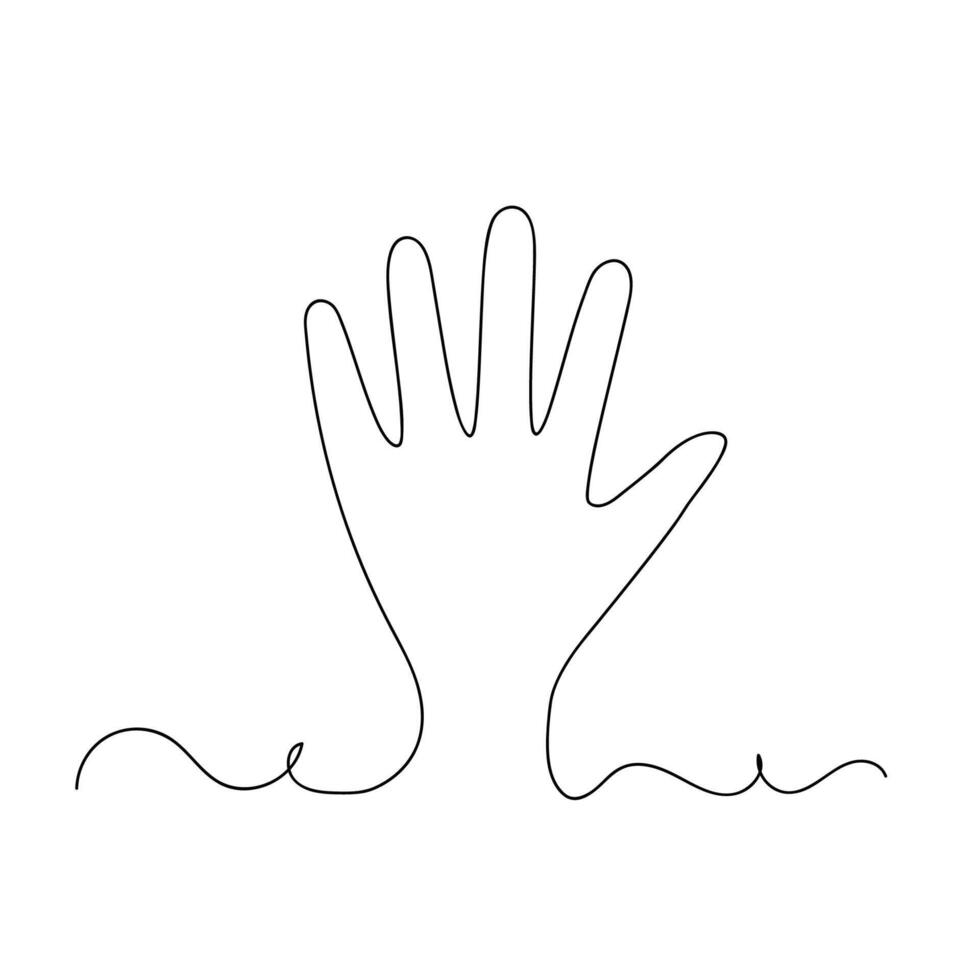 Continuous one line palm hand isolated illustration. vector