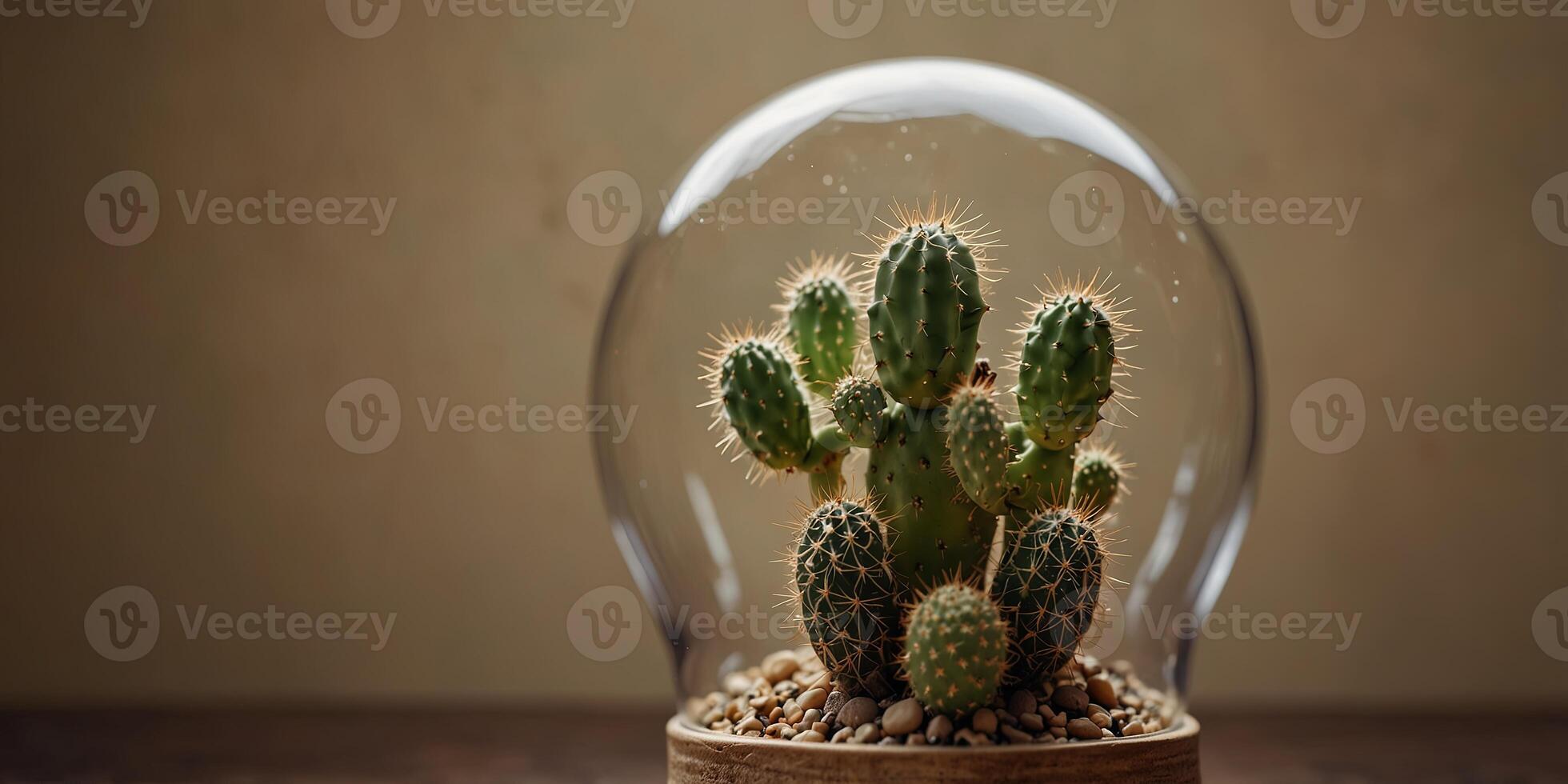 Cactus inside a light bulb on beige background, creative and unique concept. photo