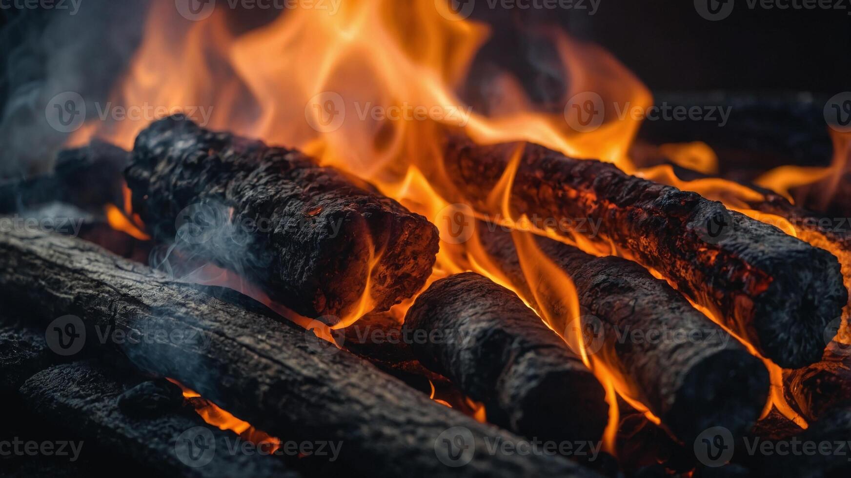 concept energy and Heat view close-up smoke, and flames with coals hot Burning. photo