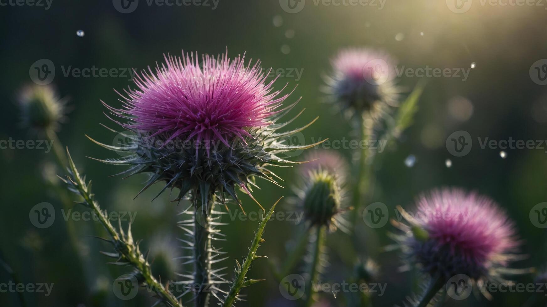 dew morning by moistened image space copy with blossom Thistle. photo