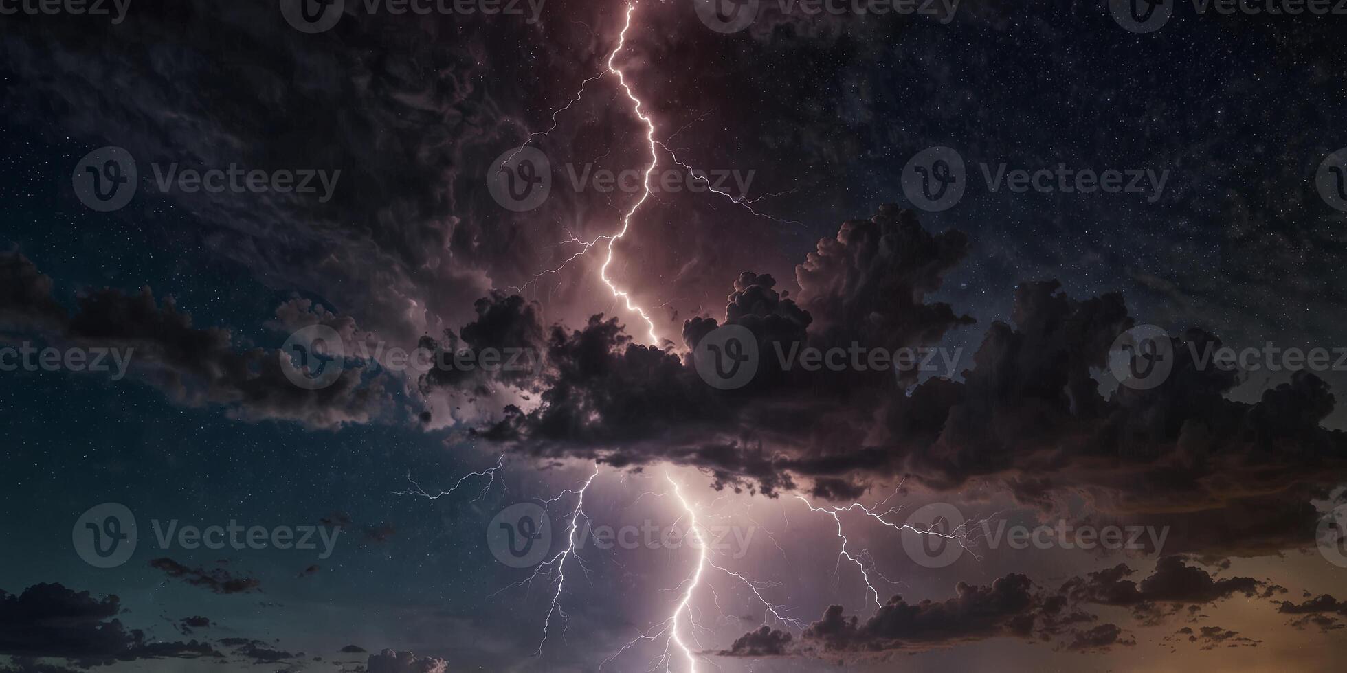 Electric lightning bolt in a cosmic sky background. photo
