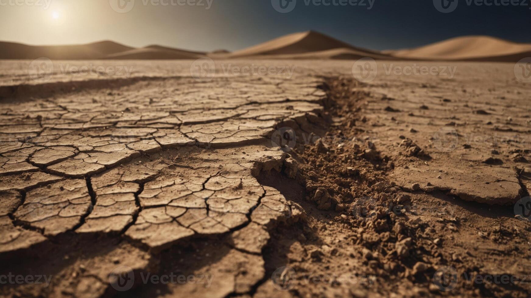 earth turning into a desert with dry soil and intense heat. photo