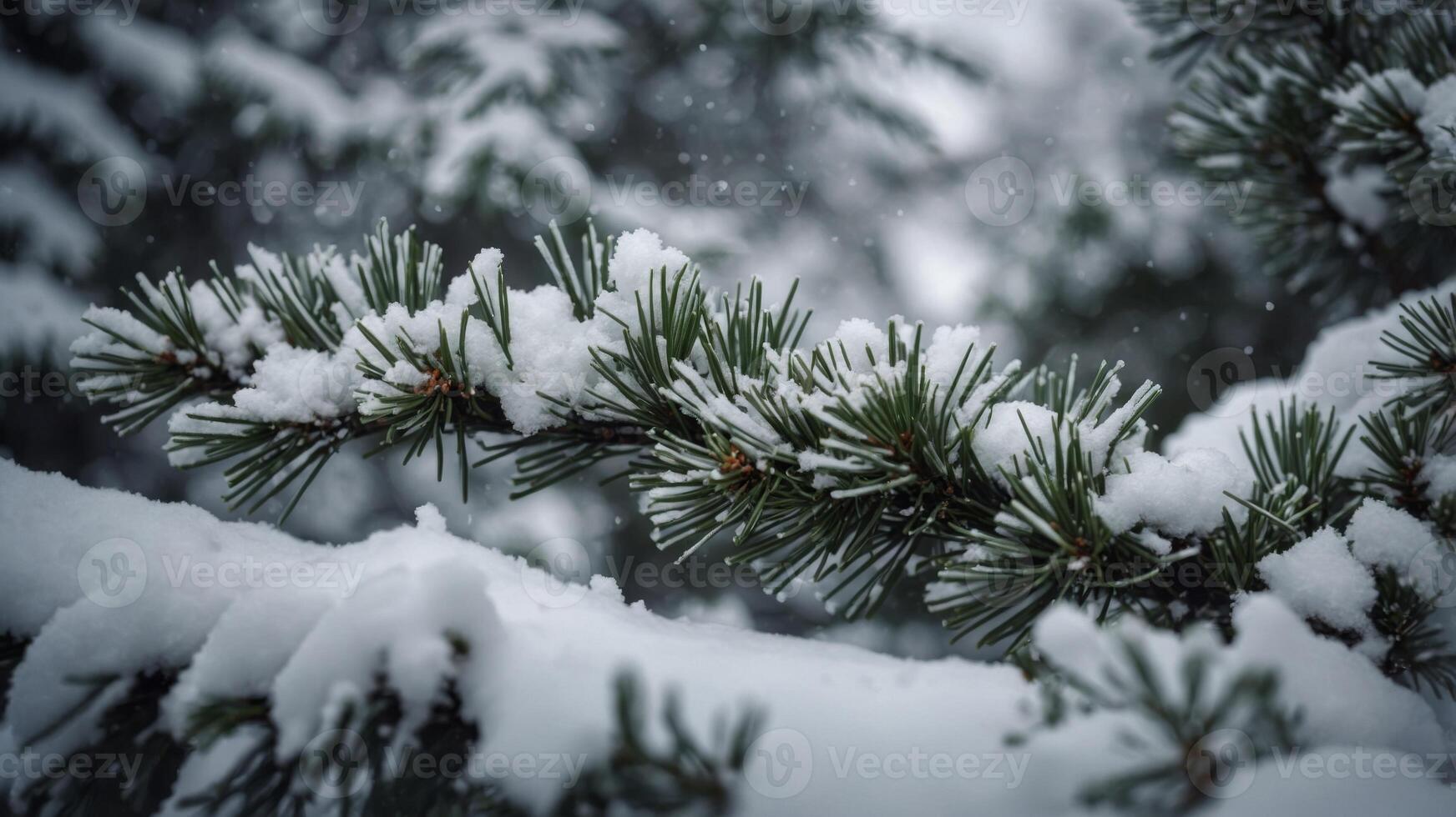 image space copy a as perfect needles with branch pine covered Snow. photo