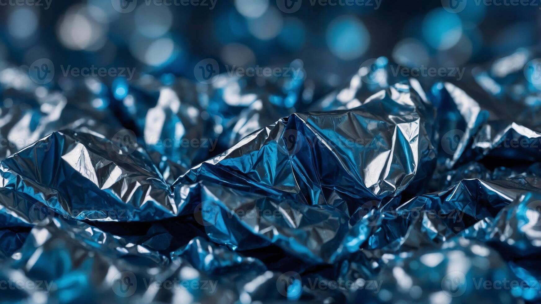 Abstract blue crumpled foil background Minimal party concept. photo